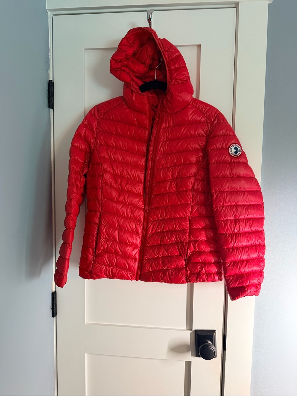 Women's Hooded Red Quilted Puffer Jacket